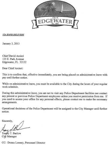Letter from City Manager Tracey Barlow to EPD Dave Arcieri ? Headline Surfer
